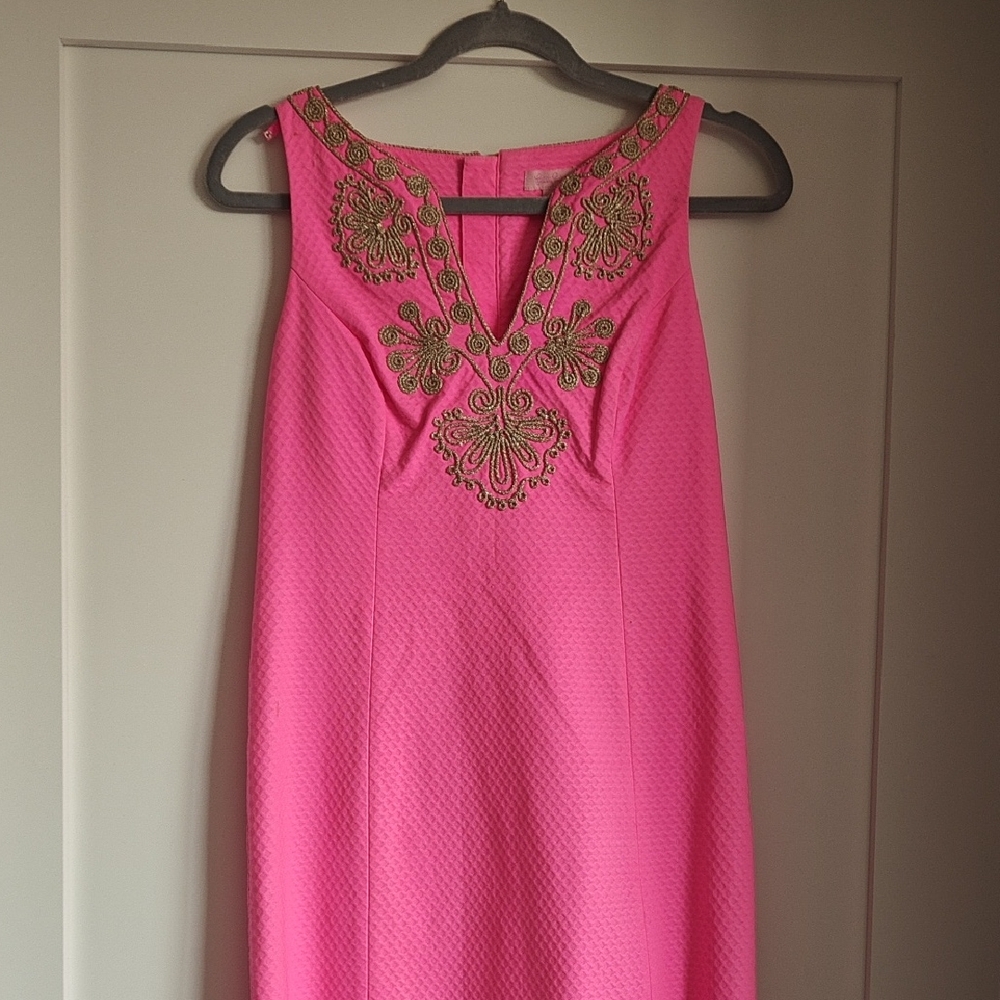 Lilly Pulitzer Pink Dress with Gold Embroidery